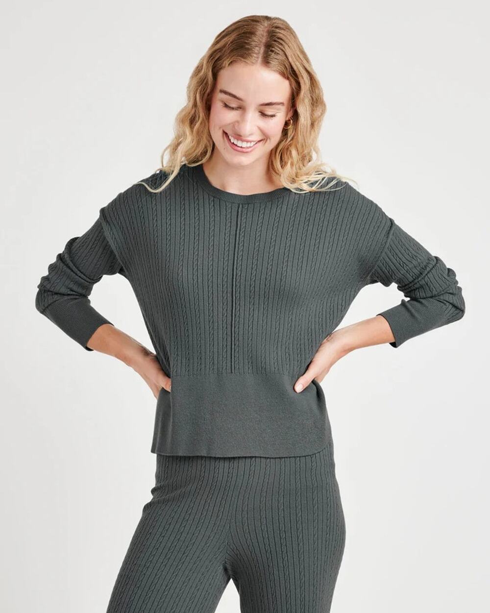 Splendid Women Evergreen Viscose Cable Knit Veronica Crewneck Sweater Size XL